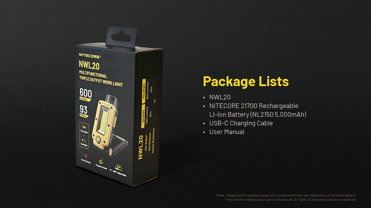 NITECORE NWL20 Faretto Portatile 600 Lumen Illuminazione Versatile con Tripla Uscita per Uso Esterno e di Emergenza