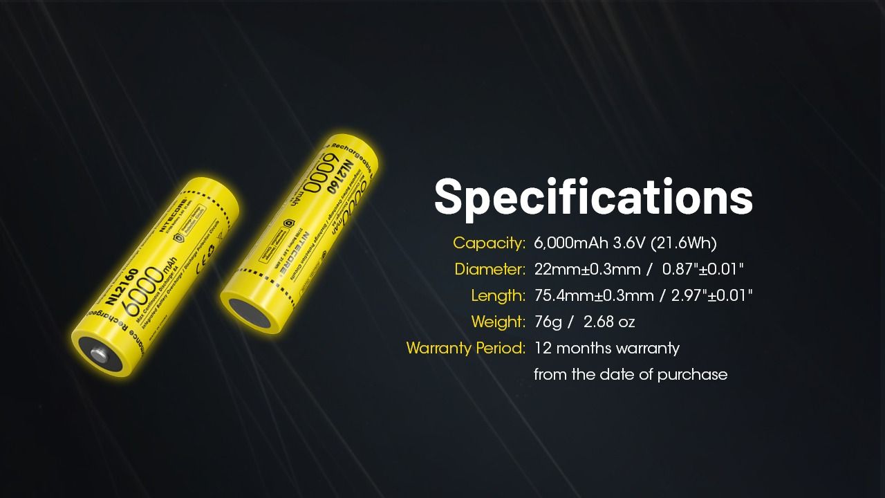 NITECORE NL2160 6000mAh 21700 Batteria ricaricabile agli ioni di litio