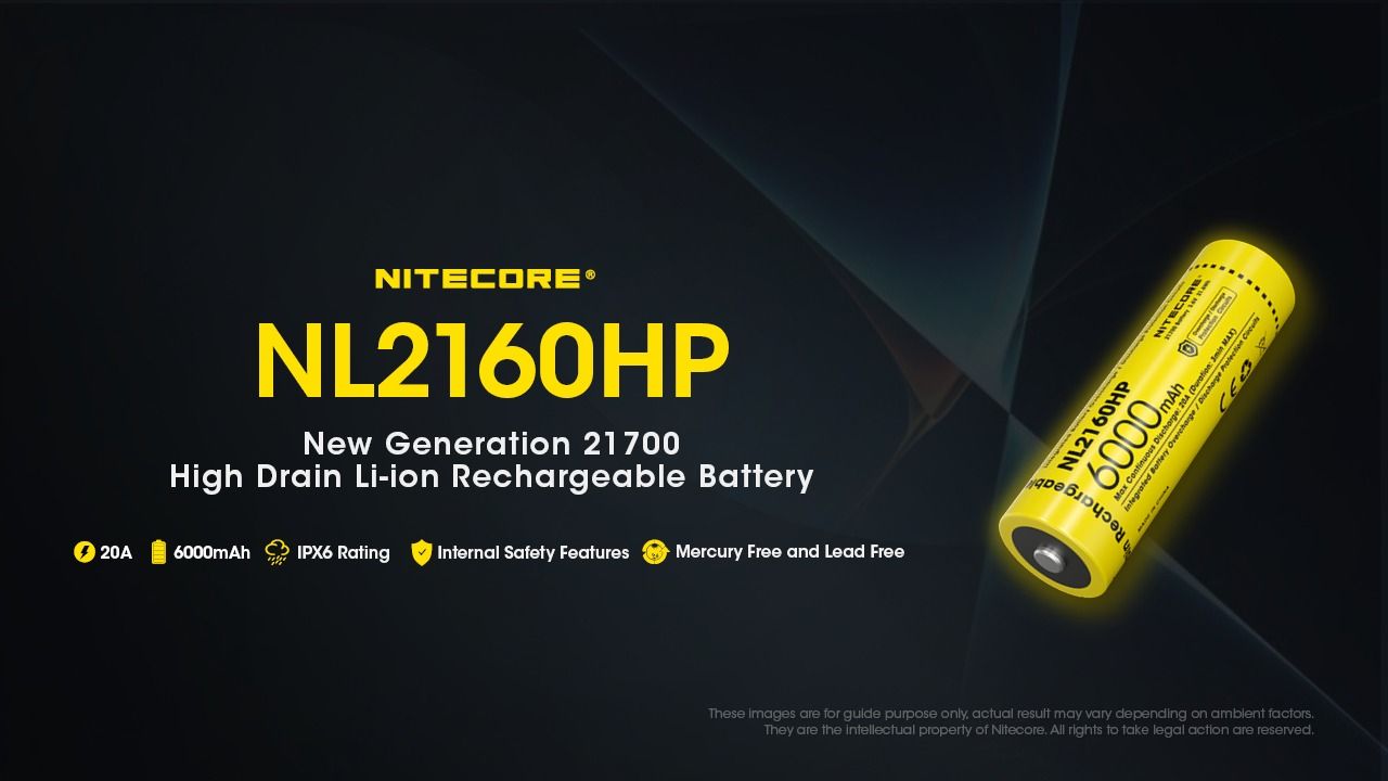 NITECORE NL2160HP 6000mAh 3.6V 21700 USB-C Batteria Ricaricabile Li-ion ad Alta Capacità Sorgente di Alimentazione Portatile
