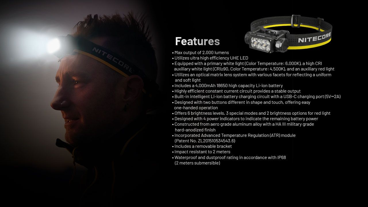 NITECORE HC65 UHE Frontale 2000 Lumen USB-C Ricaricabile LED per Campeggio Escursionismo Lunga Durata Batteria