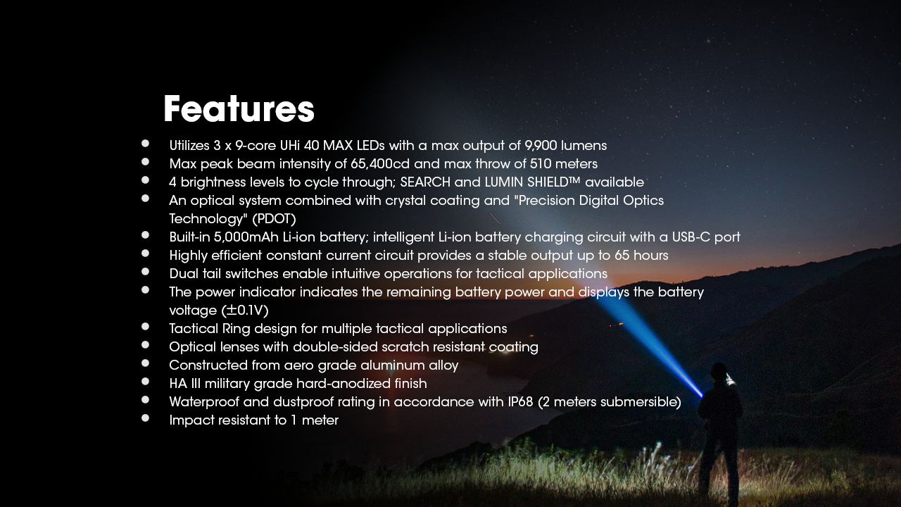 Nitecore TM9K PRO 9900 Lumen Torcia Ricaricabile Resistente con USB-C e Fascio da 510 m per Avventure all'Aperto