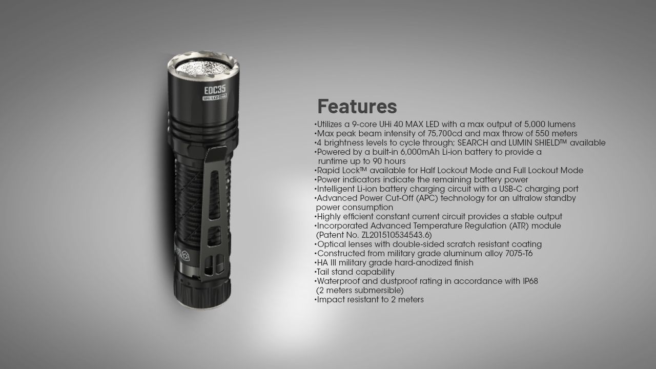 Nitecore EDC35 5000 lumen LED torcia ricaricabile illuminazione compatta per esterni con fascio da 550 m attrezzatura da campeggio
