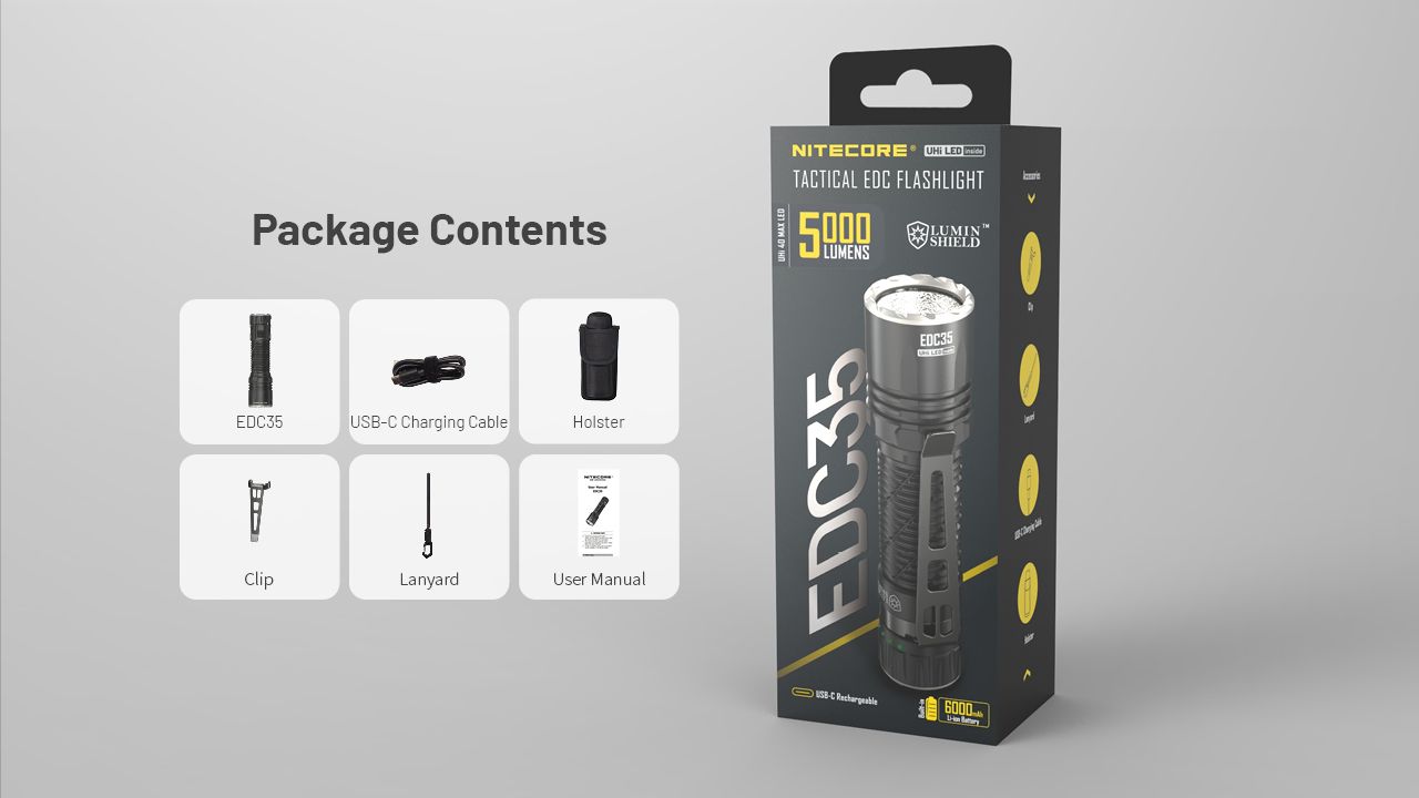 Nitecore EDC35 5000 lumen LED torcia ricaricabile illuminazione compatta per esterni con fascio da 550 m attrezzatura da campeggio