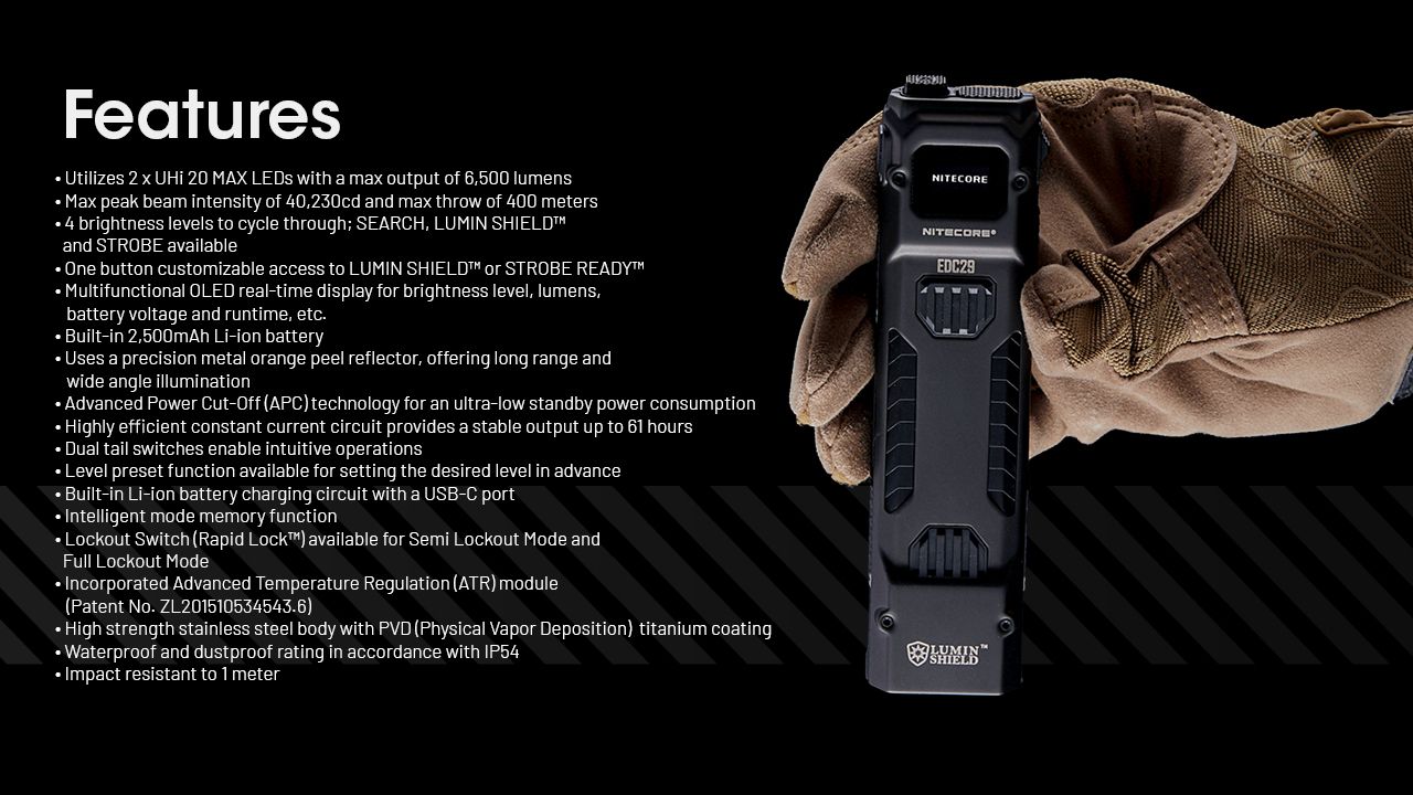 NITECORE EDC29 6500 Lumen Torcia Ricaricabile USB-C a Lunga Distanza per Avventure da Trasporto Quotidiano