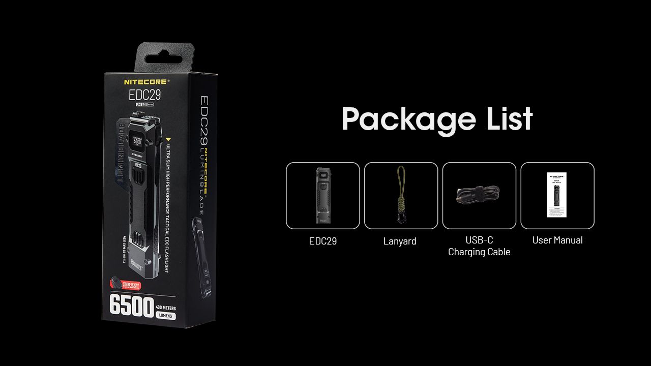 NITECORE EDC29 6500 Lumen Torcia Ricaricabile USB-C a Lunga Distanza per Avventure da Trasporto Quotidiano