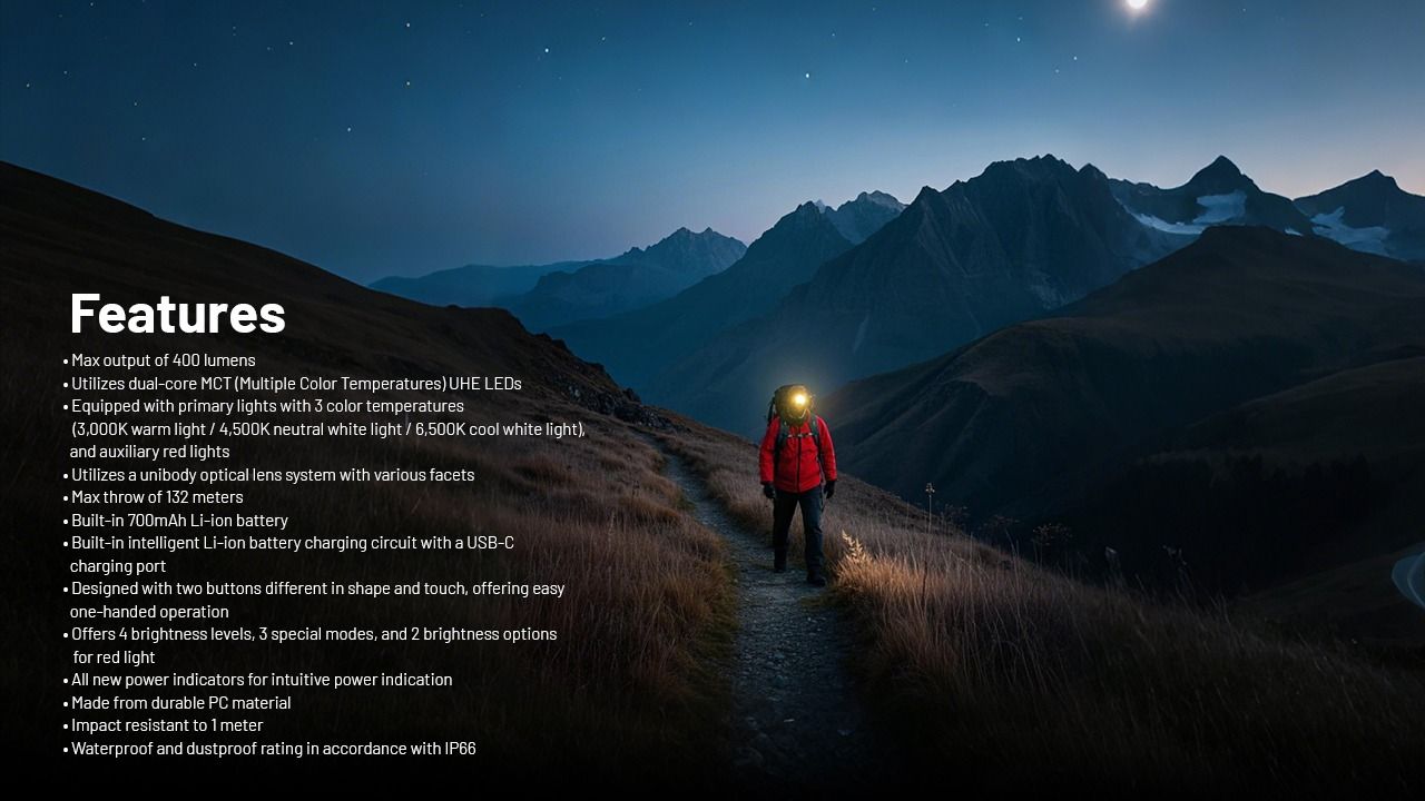 NITECORE NU25 MCT LED Frontale 400 Lumen Ricaricabile USB-C Attrezzatura Leggera da Escursionismo per Appassionati di Outdoor