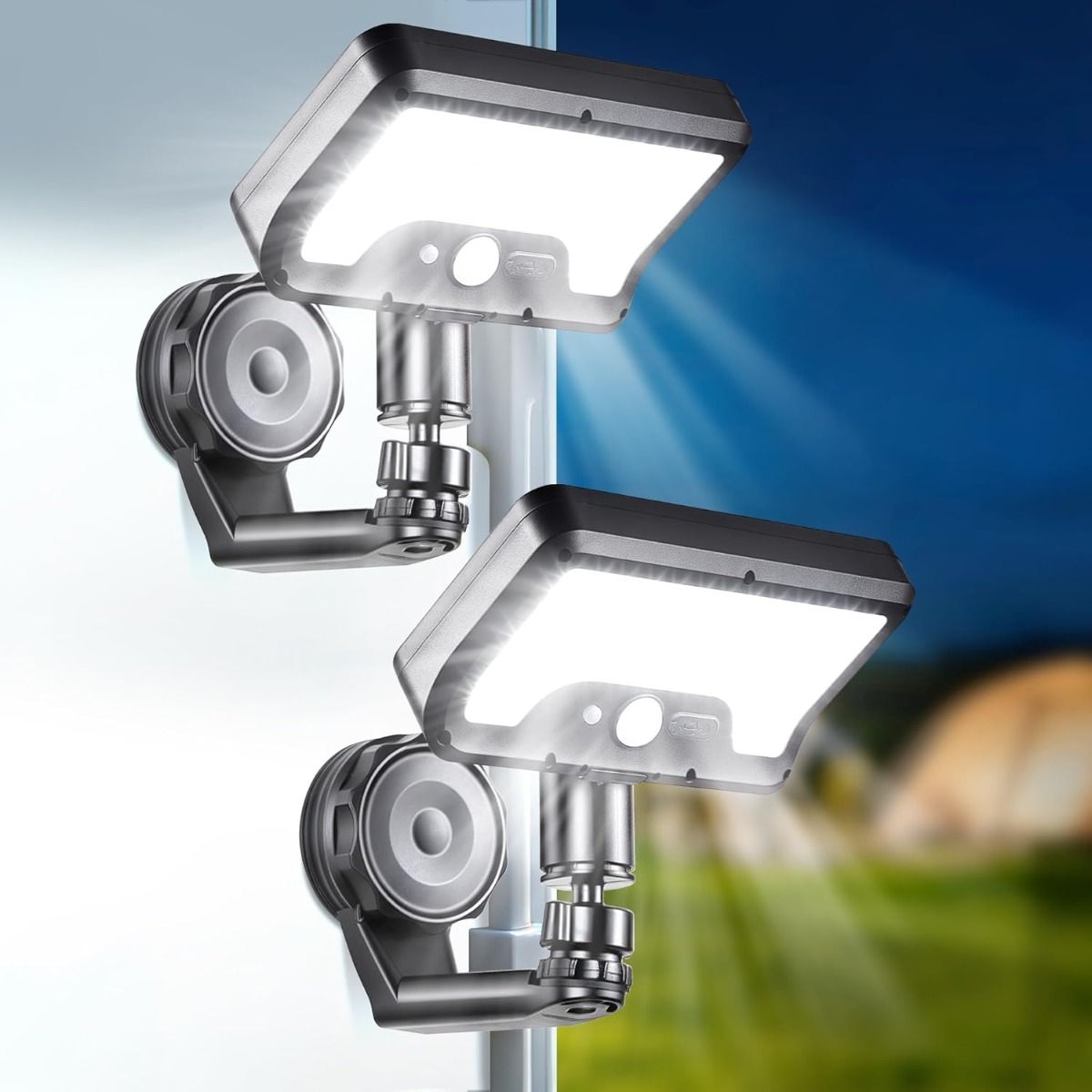 Magnetic Solar Security Lights Outdoor, Motion Sensor, 92 LED, 600 Lumens, IP65 Waterproof, 2 Pack