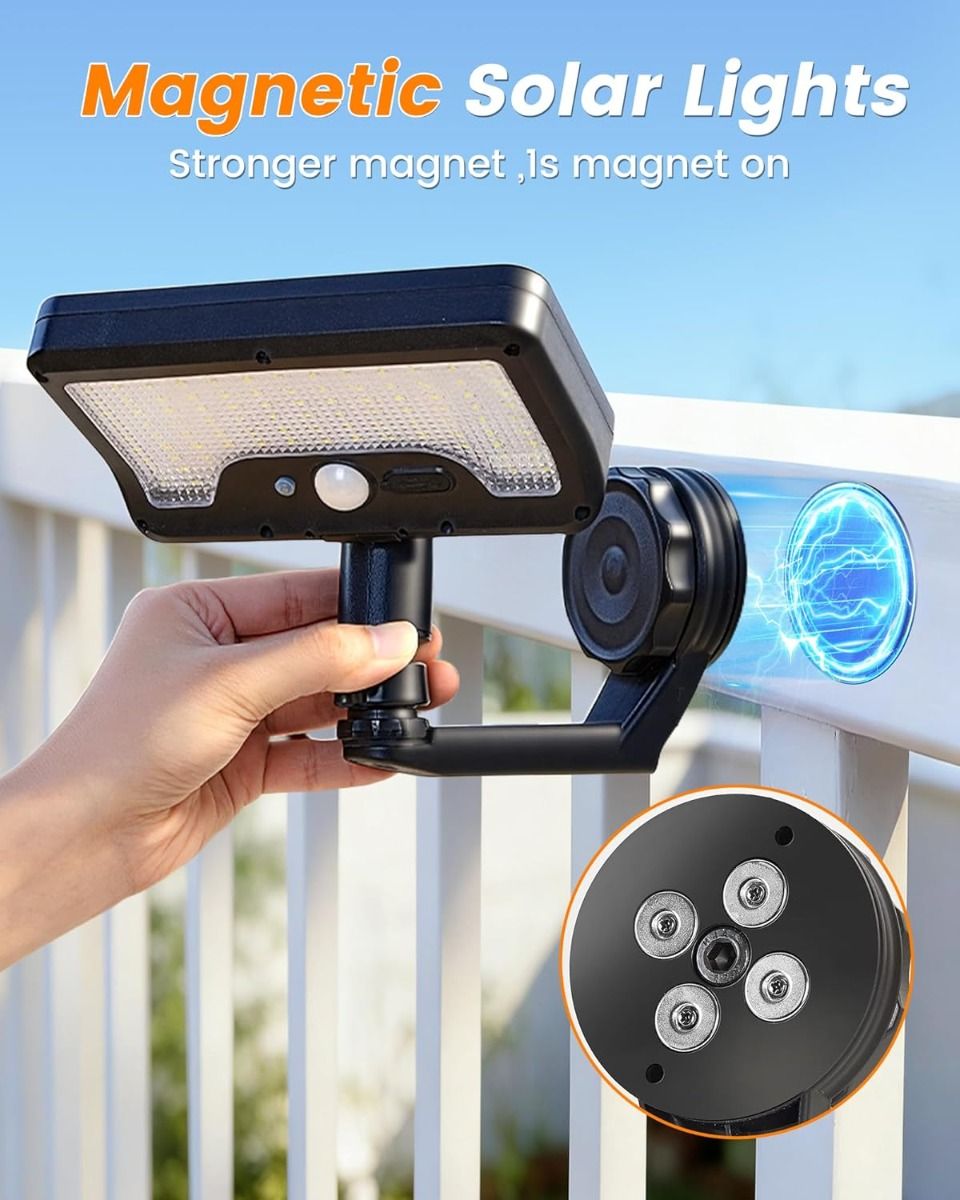 Magnetic Solar Security Lights Outdoor, Motion Sensor, 92 LED, 600 Lumens, IP65 Waterproof, 2 Pack