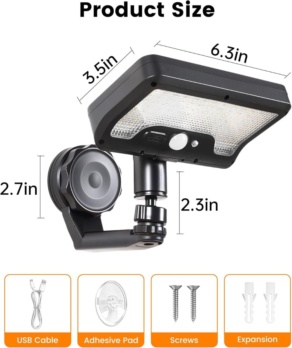 Magnetic Solar Security Lights Outdoor, Motion Sensor, 92 LED, 600 Lumens, IP65 Waterproof, 2 Pack