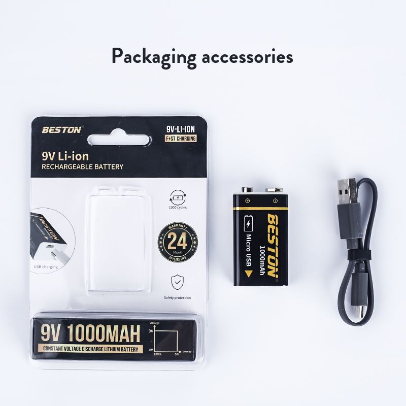 Beston 9V 1000mAh Batteria Ricaricabile con Micro USB, Alimentazione Ecologica per Elicotteri RC, Microfoni e Giocattoli