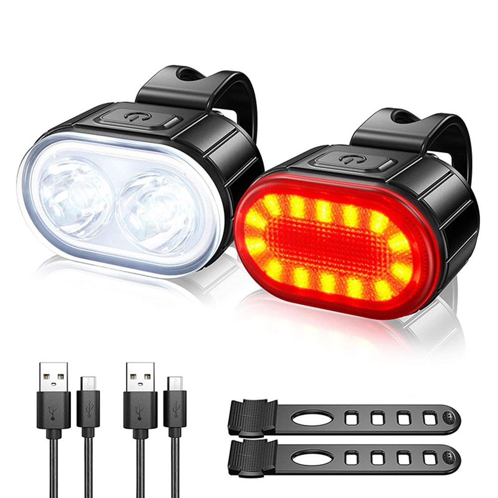 Set luci per bicicletta ricaricabili USB, impermeabili, LED, visibilità urbana in bicicletta, faro anteriore leggero e luce posteriore rossa