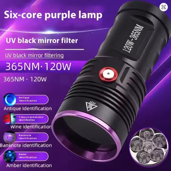 365nm UV Flashlight 120W USB-C Rechargeable Black Light with UV Glasses for Pet Urine Detection