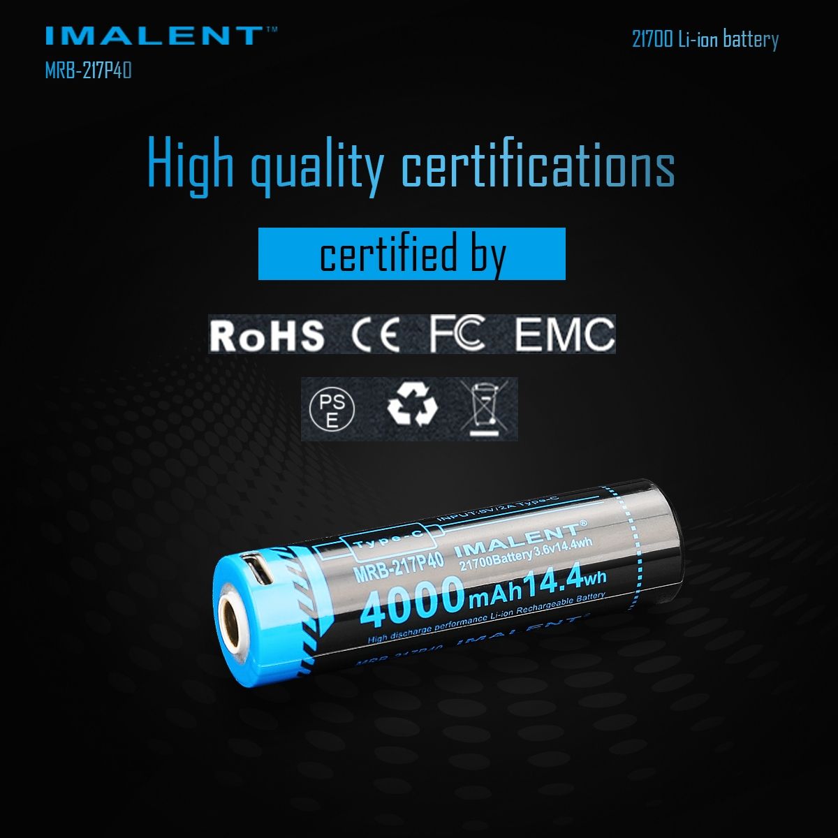 Batteria IMALENT MRB-217P40 21700 4000mAh Ricaricabile Tipo-C ad Alta Capacità per Torce e Gadget