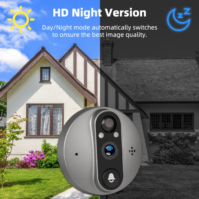Telecamera per spioncino Tuya Smart 1080P WiFi con rilevamento movimento in tempo reale e angolo di 120 gradi per la sicurezza domestica.