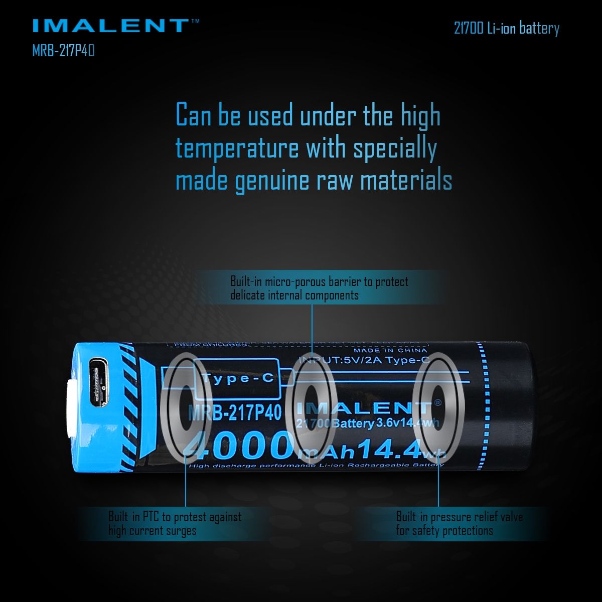 Batteria IMALENT MRB-217P40 21700 4000mAh Ricaricabile Tipo-C ad Alta Capacità per Torce e Gadget