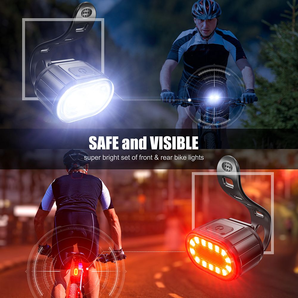 Set luci per bicicletta ricaricabili USB, impermeabili, LED, visibilità urbana in bicicletta, faro anteriore leggero e luce posteriore rossa