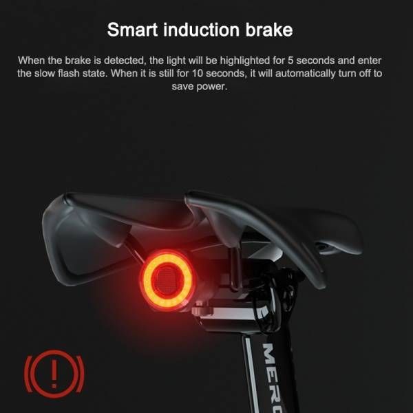 MEROCA MX2 Luce di freno posteriore con sensore intelligente, ricarica USB, LED ad alta potenza, sicurezza per biciclette da montagna e da strada