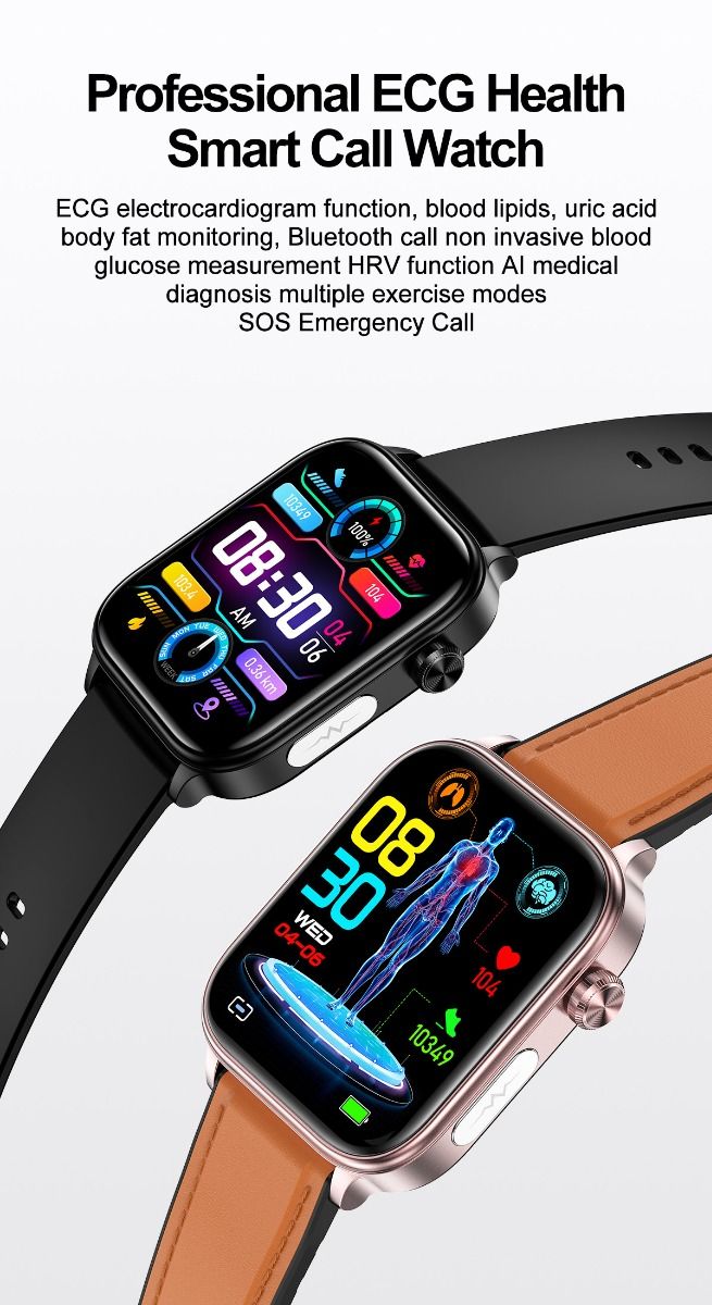 ET570 Smartwatch con Glicemia, ECG, Frequenza Cardiaca e Pressione Sanguigna