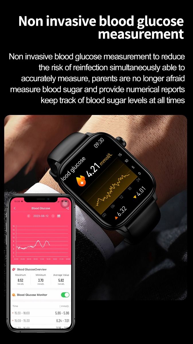 ET570 Smartwatch con Glicemia, ECG, Frequenza Cardiaca e Pressione Sanguigna