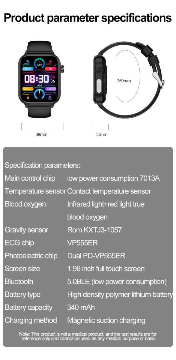 ET570 Smartwatch con Glicemia, ECG, Frequenza Cardiaca e Pressione Sanguigna