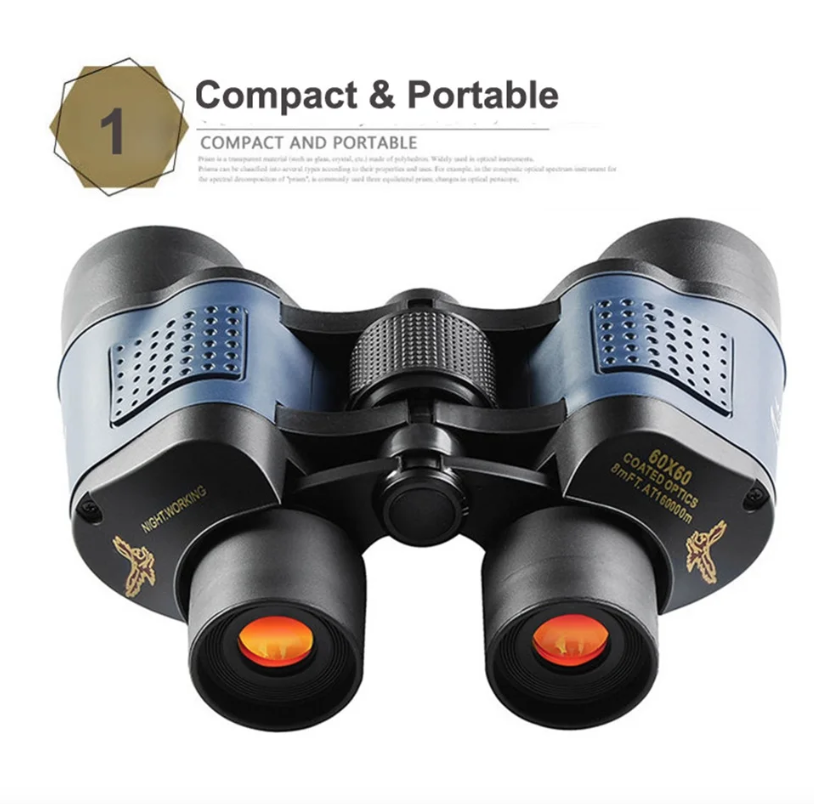 Binocolo 60x60 BAK4 Potente Telescopio Ottico HD per Birdwatching Escursioni Sport Attrezzatura Portatile da Avventura