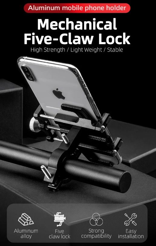 ROCKBROS Supporto per telefono da moto resistente, versatile accessorio per bici in lega di alluminio CNC con cinque artigli per un fissaggio sicuro