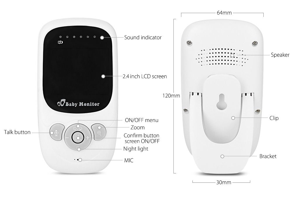 SP880 Baby Monitor Wireless con LCD da 2.4 pollici, video ad alta definizione, audio bidirezionale, visione notturna per la cura del bebè