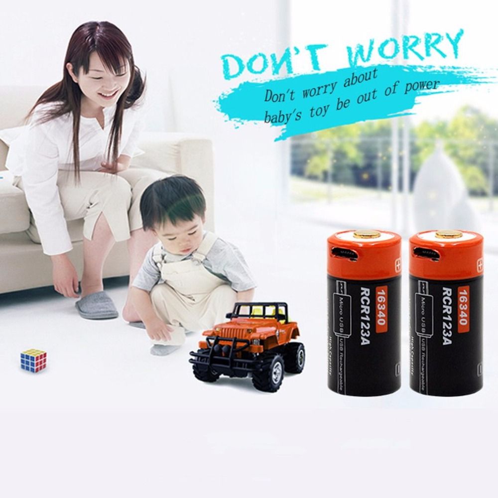 16340 650mAh 3.7V Micro USB Ricaricabile Batteria Li-ion Ecologica di Lunga Durata per Torce e Attrezzatura