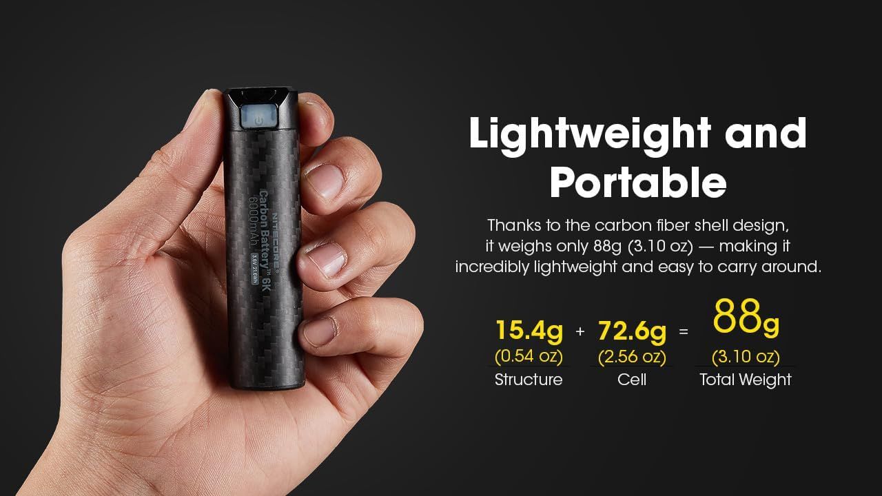 Nitecore Carbon Battery 6K USB-C Ricaricabile Leggero Power Bank Impermeabile da 6000mAh