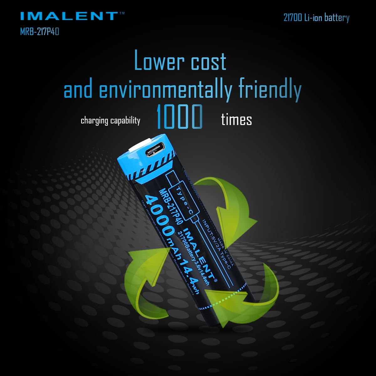 Batteria IMALENT MRB-217P40 21700 4000mAh Ricaricabile Tipo-C ad Alta Capacità per Torce e Gadget