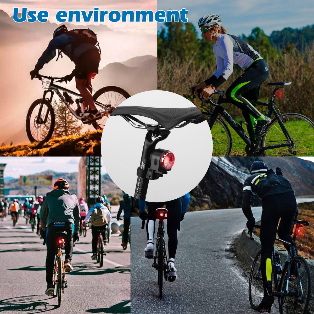 ANTUSI A8 Lucchetto antifurto con allarme per bicicletta da strada, fanale posteriore, sicurezza in bicicletta con freno automatico e campanello wireless