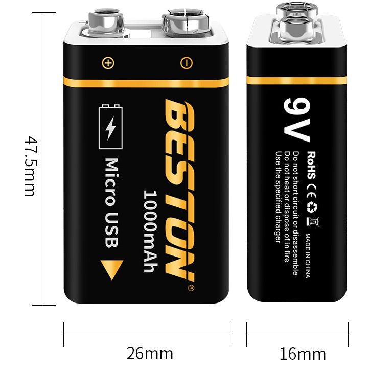 Beston 9V 1000mAh Batteria Ricaricabile con Micro USB, Alimentazione Ecologica per Elicotteri RC, Microfoni e Giocattoli