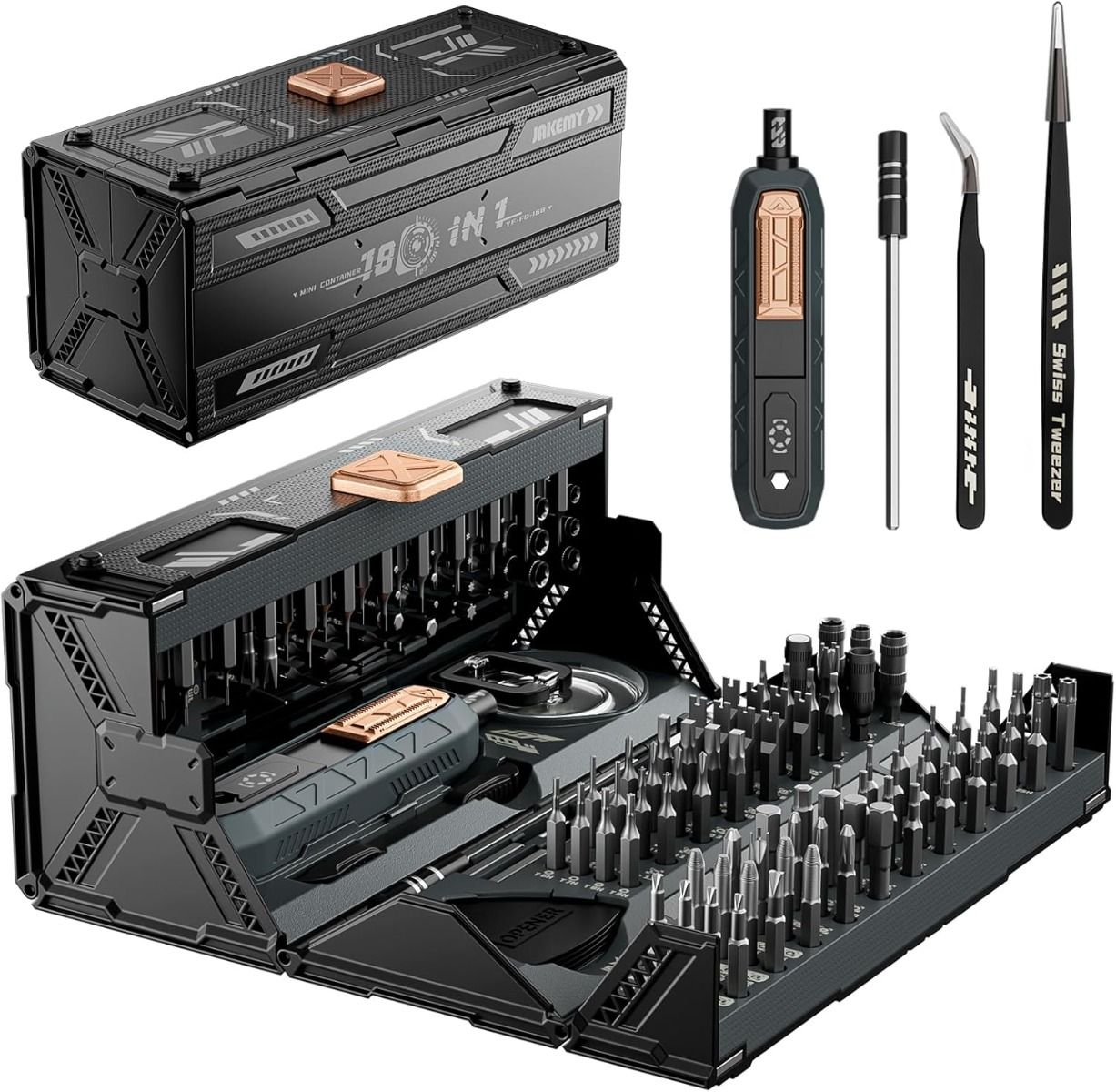 Set di cacciaviti di precisione con 21 tipi di 160 punte magnetiche, kit di riparazione professionale per laptop con punte multiple JAKEMY per la maggior parte dei dispositivi elettronici, orologi, Xbox, console, occhiali e campanelli.