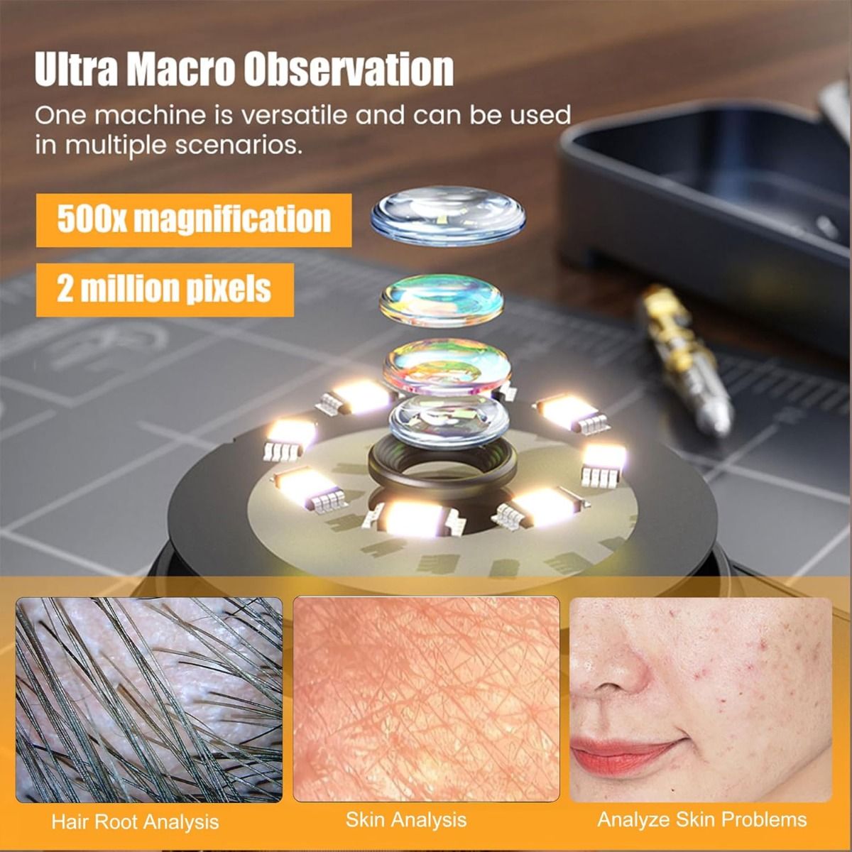 Microscopio Digitale 500x 2MP, Alta Risoluzione 1080P per Elettronica, Monete, Pelle, Capelli