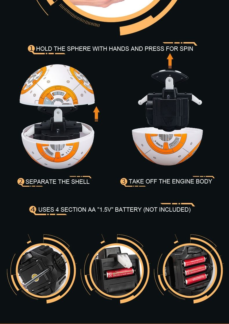 Star Wars BB-8 Robot telecomandato 20,5 cm Giocattolo RC intelligente Rotazione a 360° Divertimento per bambini e collezionisti