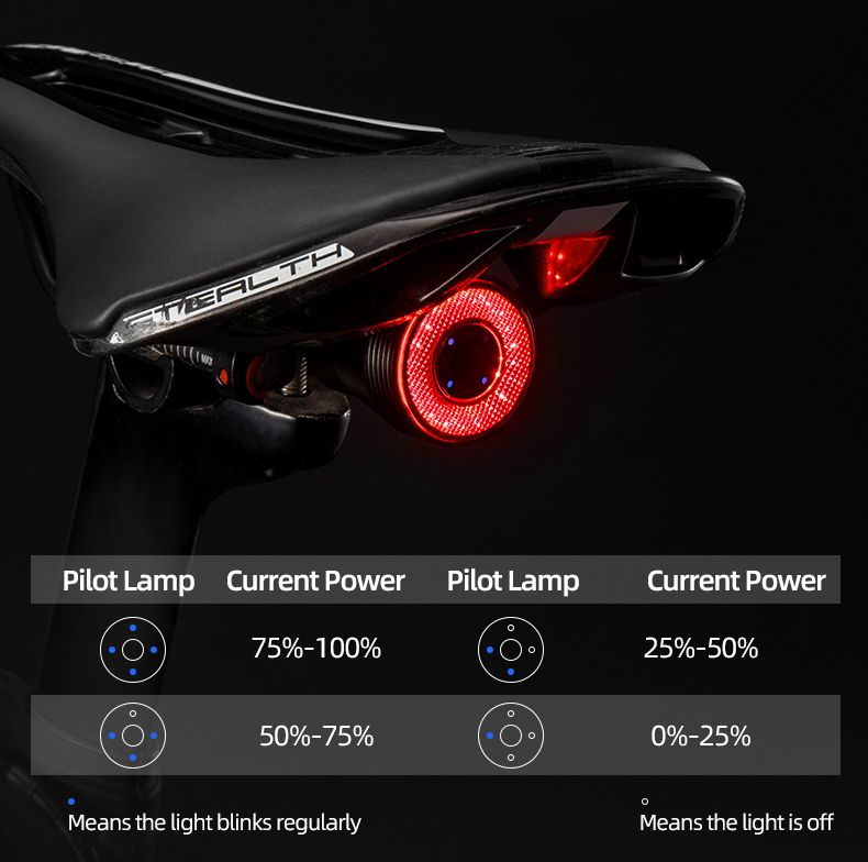 ROCKBROS Q5 Luce intelligente per bicicletta con rilevamento automatico della frenata, fanale posteriore LED impermeabile IPX6, attrezzatura di sicurezza per ciclismo