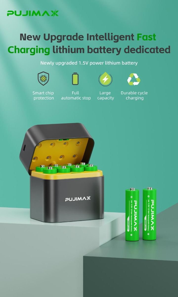 Caricabatterie 8 slot con scomparto intelligente a flip top e porta tipo-C per batterie al litio AA 3400mWh soluzione di ricarica efficiente per ricarica simultanea e ad alta capacità