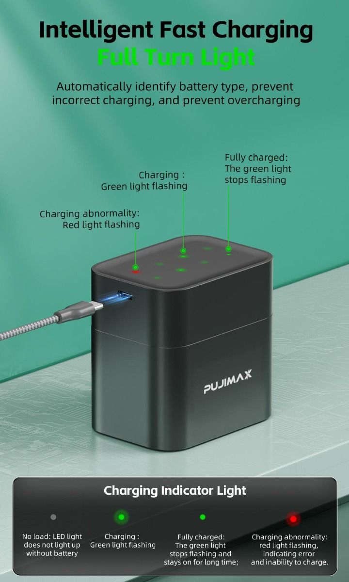 Caricabatterie 8 slot con scomparto intelligente a flip top e porta tipo-C per batterie al litio AA 3400mWh soluzione di ricarica efficiente per ricarica simultanea e ad alta capacità