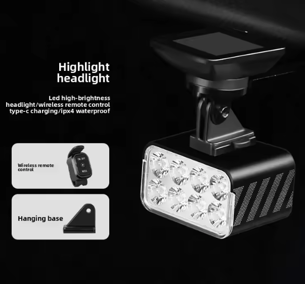 Faro anteriore per bicicletta con sollevamento e telecomando wireless, 1800 lumen