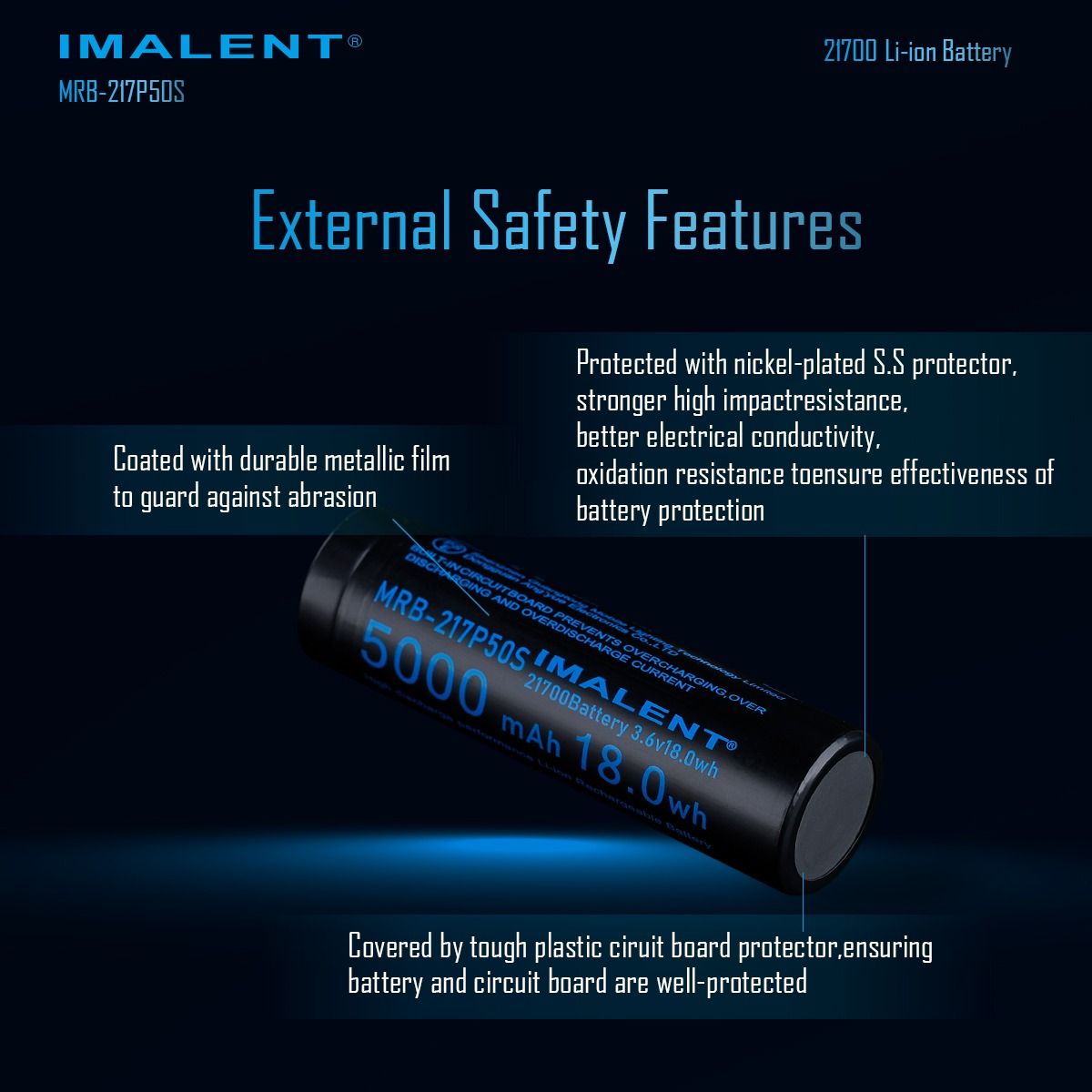 IMALENT MRB-217P50S 21700 5000MAH 3.6V batteria ricaricabile