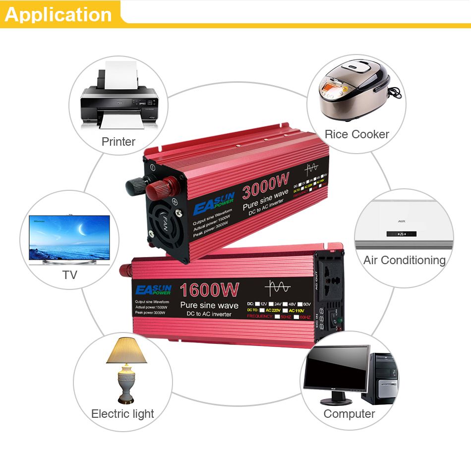 Inverter a onda sinusoidale pura 3000W 2200W 1600W 1000W Design durevole in alluminio-magnesio Alta efficienza Potenza per campeggio