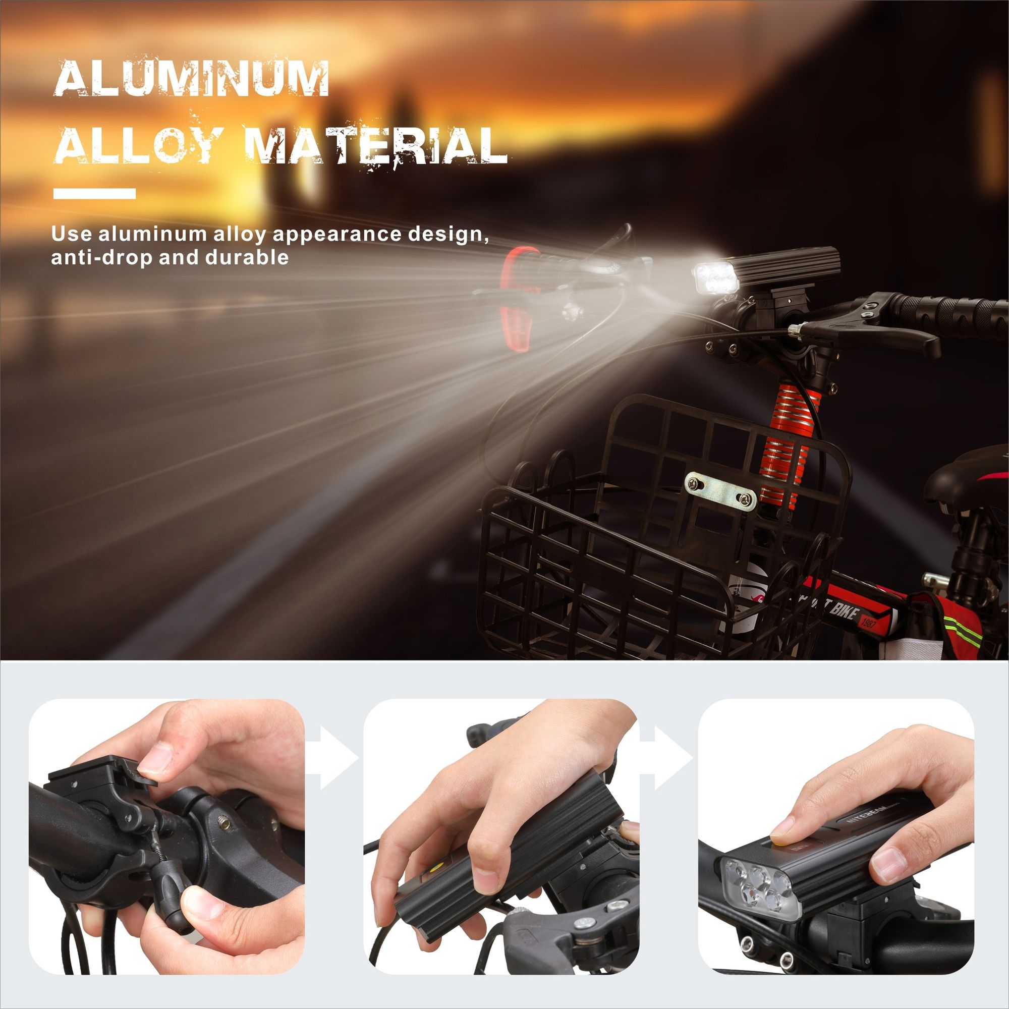 NiteBeam BR05 Luci da Bici 5000 Lumen Ricaricabili tramite USB Attrezzatura Essenziale per la Sicurezza in Bicicletta con Funzionalità Power Bank