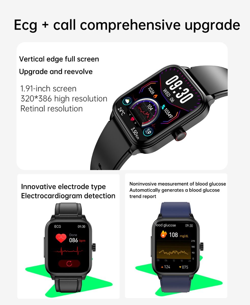 ET540 Glicemia ECG Temperatura corporea Pressione sanguigna Ossigeno nel sangue Frequenza cardiaca Chiamate Bluetooth Smartwatch Fitness Tracker