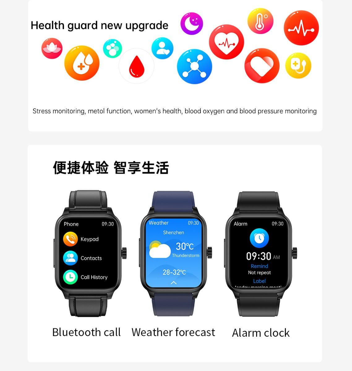 ET540 Glicemia ECG Temperatura corporea Pressione sanguigna Ossigeno nel sangue Frequenza cardiaca Chiamate Bluetooth Smartwatch Fitness Tracker