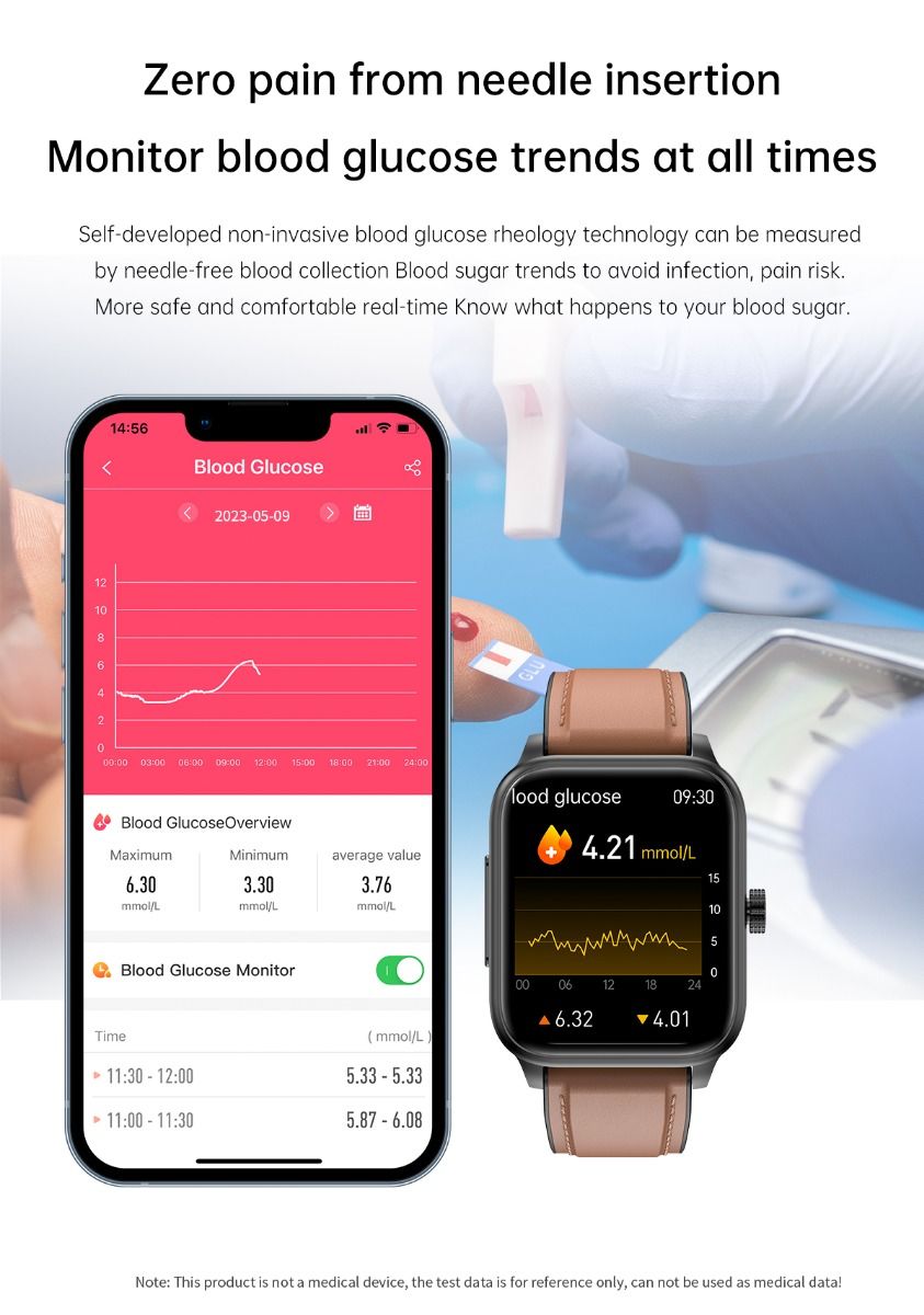 ET540 Glicemia ECG Temperatura corporea Pressione sanguigna Ossigeno nel sangue Frequenza cardiaca Chiamate Bluetooth Smartwatch Fitness Tracker