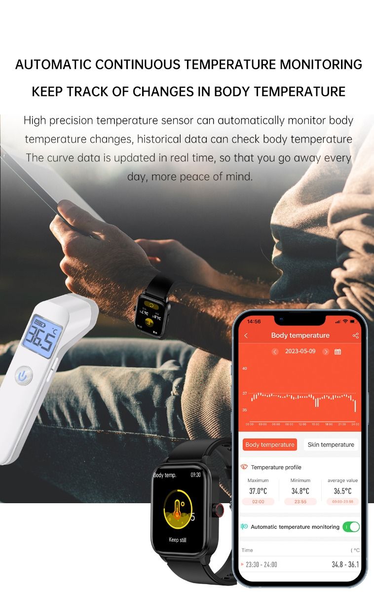 ET540 Glicemia ECG Temperatura corporea Pressione sanguigna Ossigeno nel sangue Frequenza cardiaca Chiamate Bluetooth Smartwatch Fitness Tracker