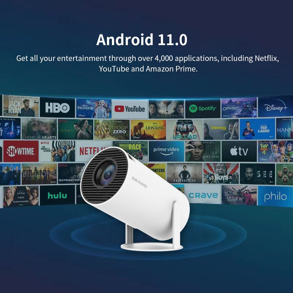 HY300 Proiettore Android Smart Portatile 1280x720P Full HD WiFi 6 Home Theater Versatile per Serate Cinema