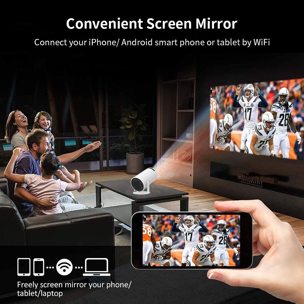 HY300 Proiettore Android Smart Portatile 1280x720P Full HD WiFi 6 Home Theater Versatile per Serate Cinema