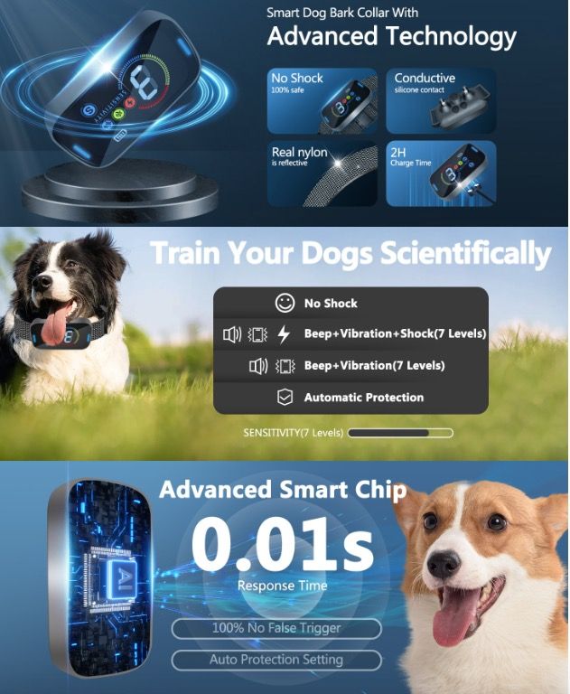 Collare Elettrico Intelligente Antiabbaio T012 con Tecnologia Ultrasuoni Soluzione Innovativa per Fermare Abbaiare Cani Benessere Canino e Controllo Abbaiamento Efficace