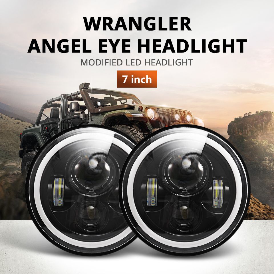 Faro LED per moto da 7 pollici per Jeep Wrangler Lada Niva 4x4, con luce gialla e bianca brillante, occhio d'angelo, design resistente alle intemperie.